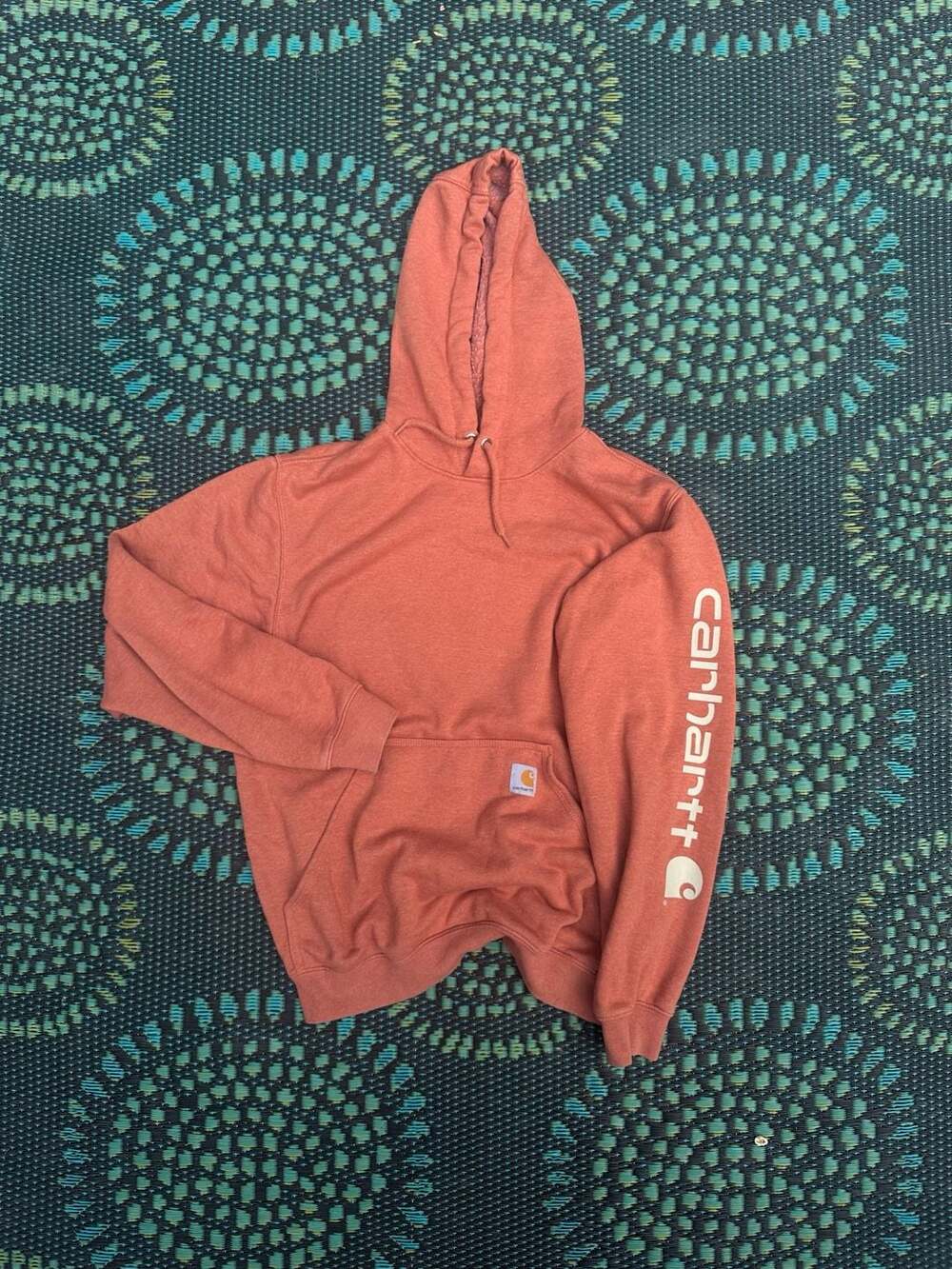 Carhartt Logo Sleeve Hooded Sweatshirt Large Orange
